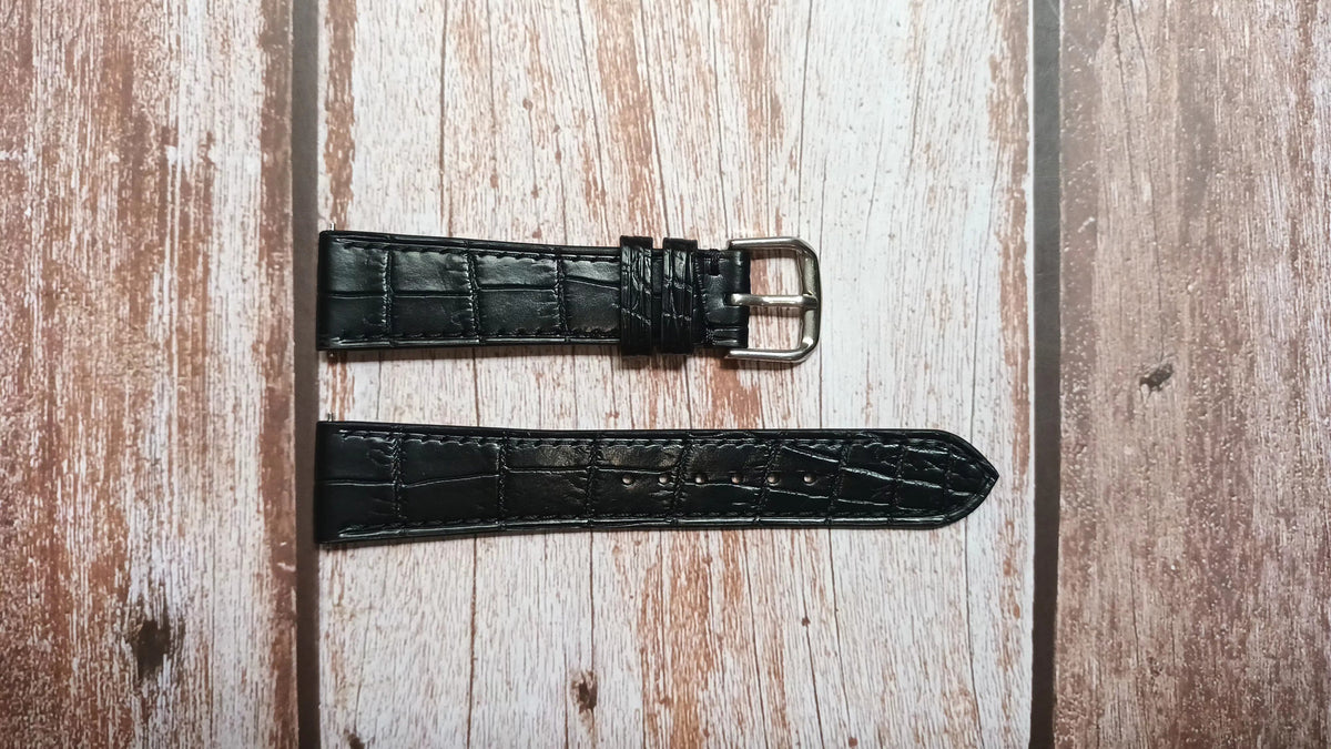 Black Full Grain Crocodile Leather Strap For Longines from 1960 Watch