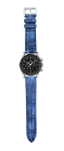 画像をギャラリービューアに読み込む, ヌバッククロコダイルレザー 腕時計ベルト - ネイビー