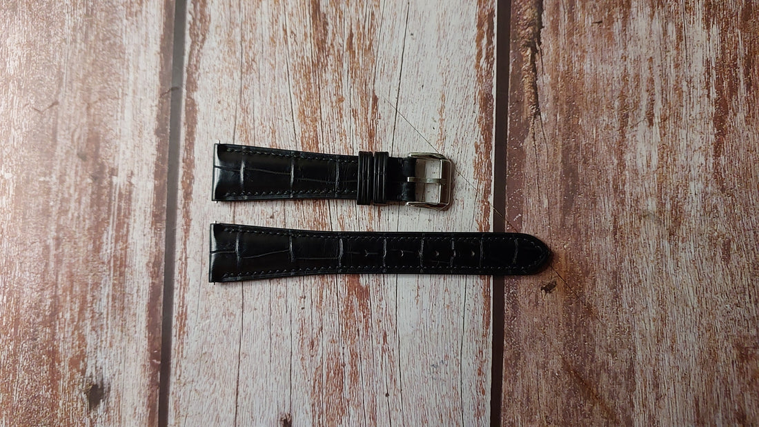 ブラックフルグレインクロコダイルカスタムレザーストラップ