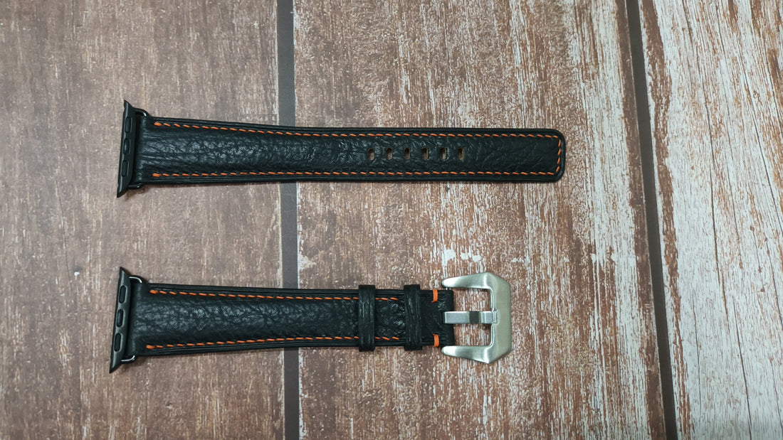 Black Full Grain Shark Skin Leather Strap For Apple Watch