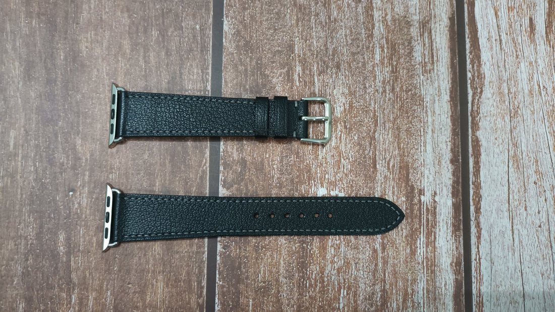 Black Chevre "Caviar" Goat Leather Strap For Apple Watch