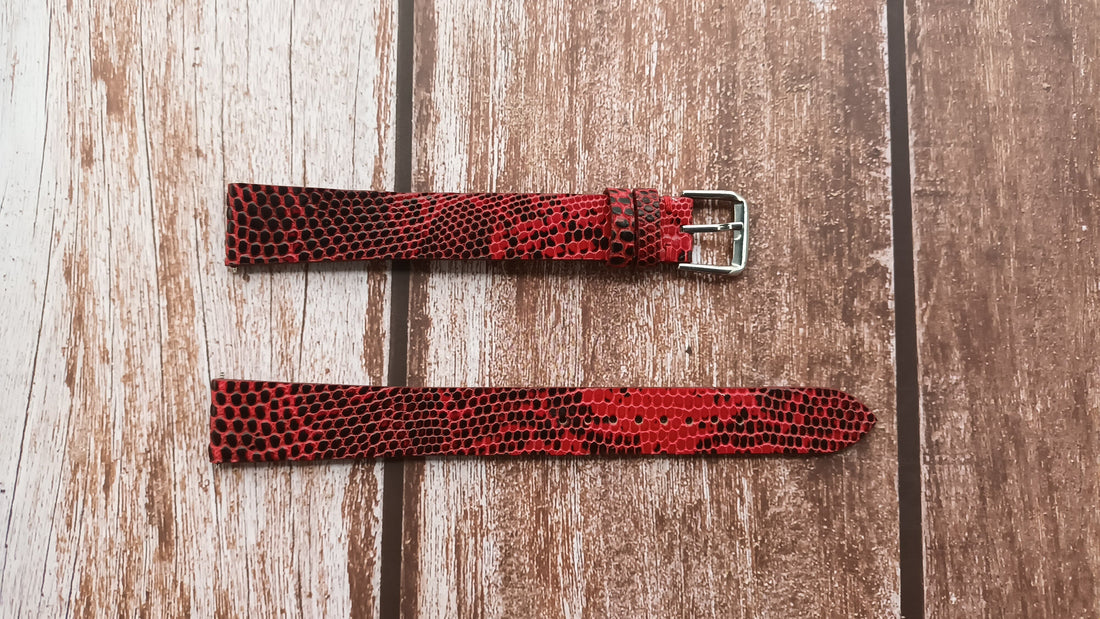 Red Full Grain Lizard Leather Strap For Rolex Oyster Perpetual 16084 Watch
