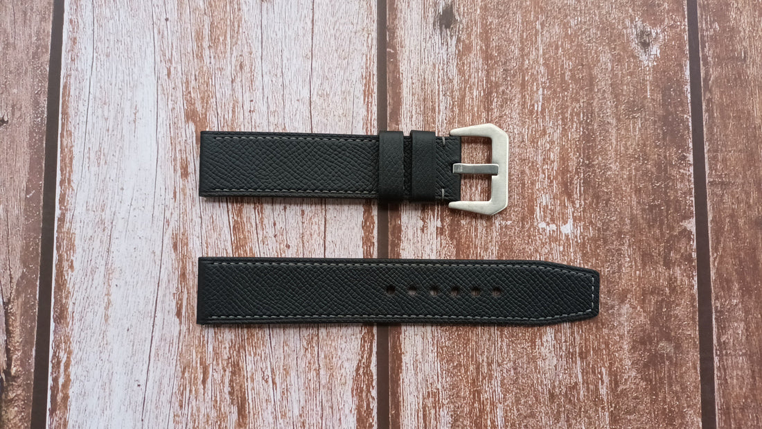 Black Epsom Leather Strap For Diesel Mega Chief Watch