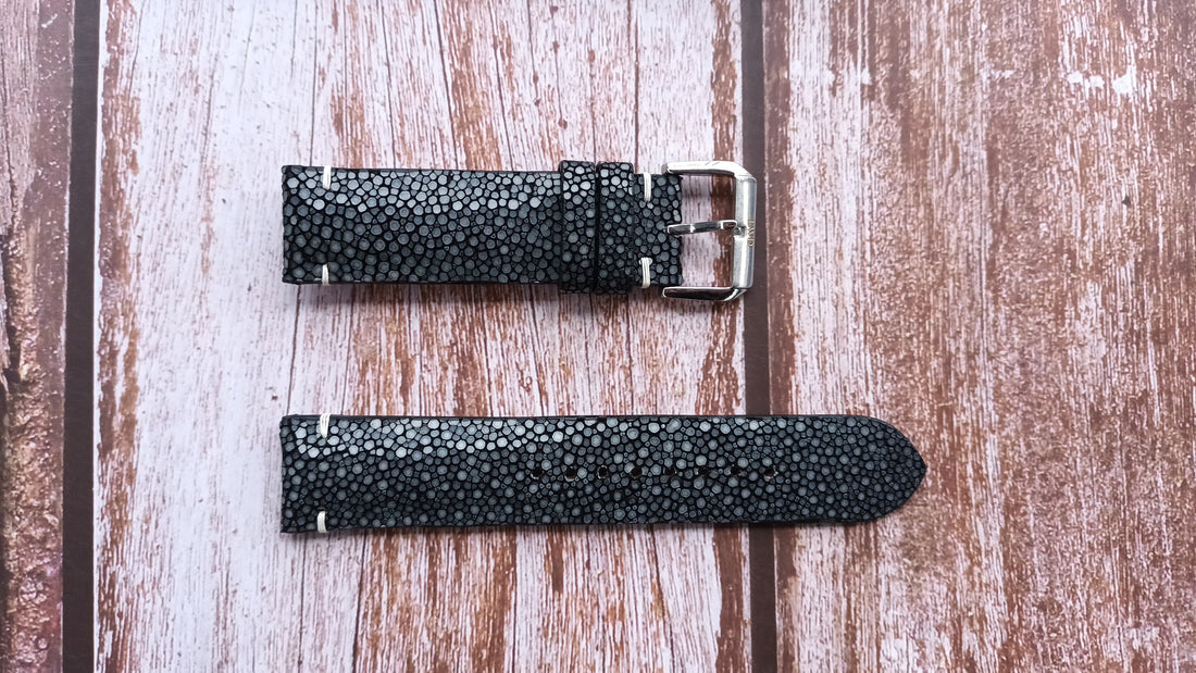 Black Full Grain Stingray Leather Strap For Hamilton Khaki Field Mechanical Watch