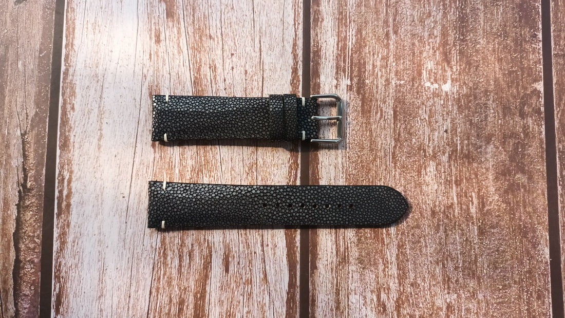 Black Full Grain Stingray Leather Strap For Seiko Samurai Watch