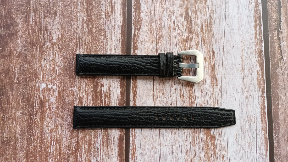 Black Full Grain Shark Skin Leather Strap For Cartier Santos Dumont Watch