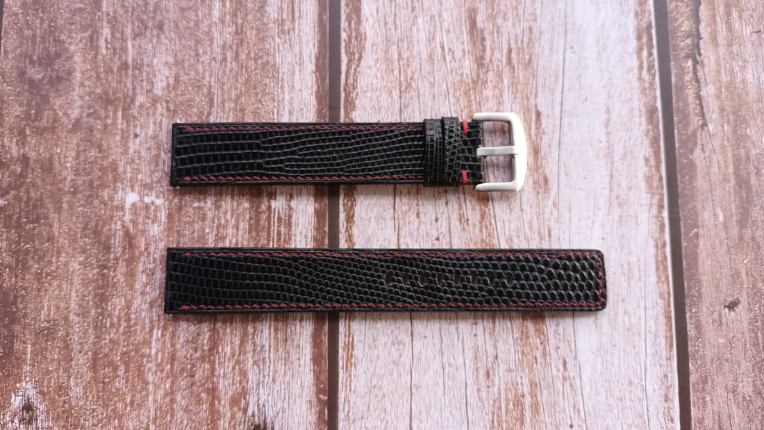 Black Full Grain Lizard Leather Strap For TAG HEUER CARRERA CALIBRE HEUER 01 Watch