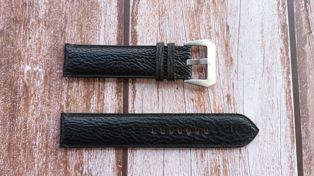 Black Full Grain Shark Skin Leather Strap For Bell & Ross BR 03-92 Watch