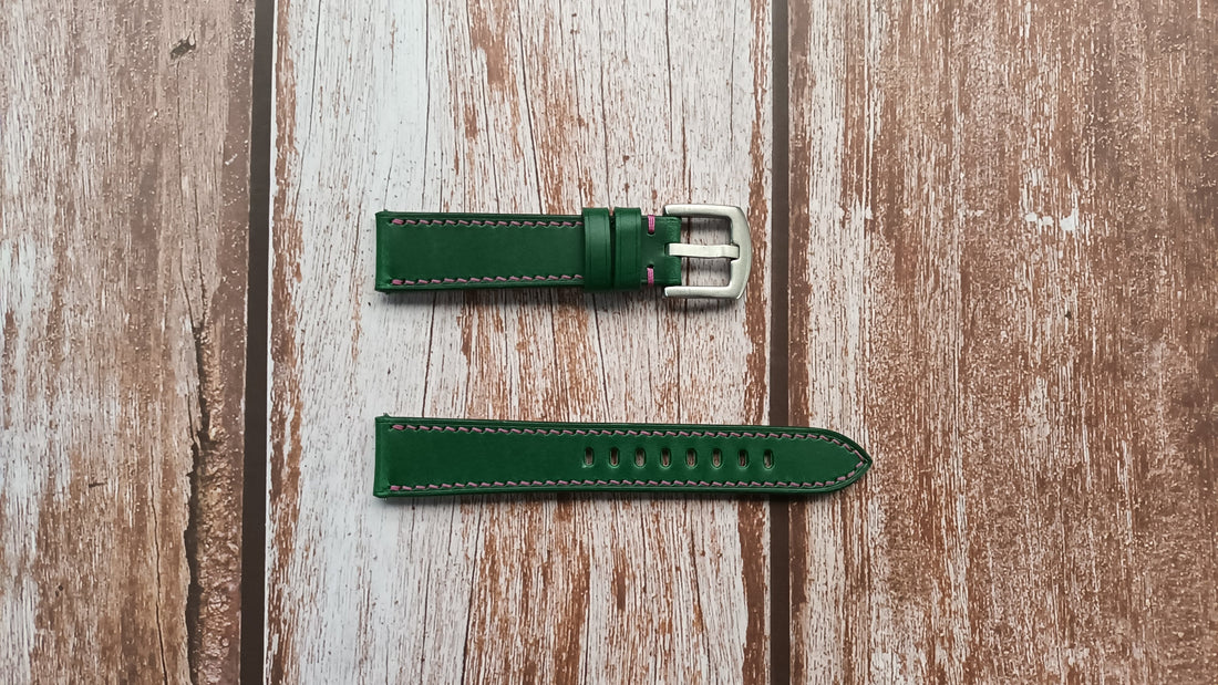 Green Italian Veg Tanned Buttero Leather Strap For Cartier Tank Basculante Watch