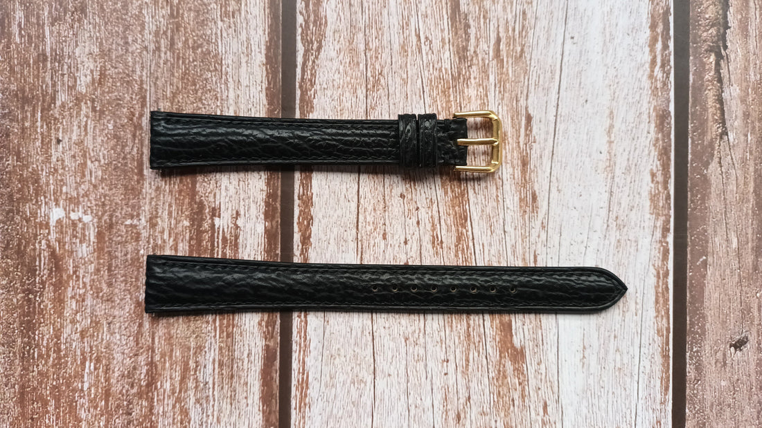 Black Full Grain Shark Skin Leather Strap For LeCoultre Vacheron Constantin Mystery Watch