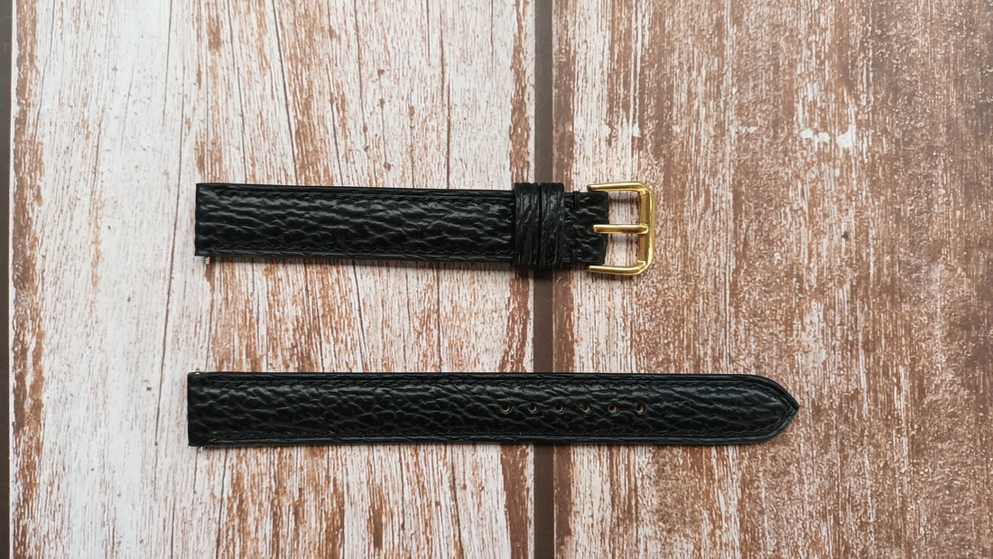 Black Full Grain Shark Skin Leather Strap For Tudor 1960 Small Rose Watch