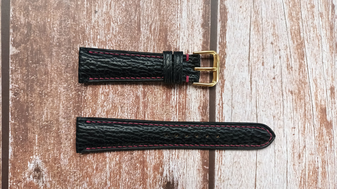 Black Full Grain Shark Skin Leather Straps
