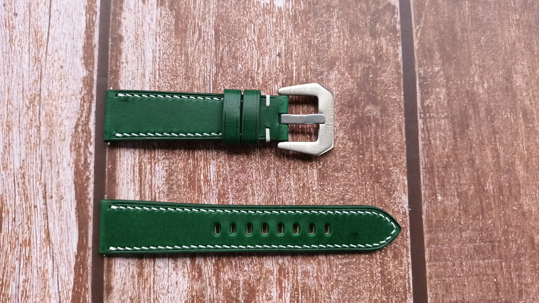 Green Italian Veg Tanned Buttero Leather Strap For Glashutte Original PanoMaticLunar Watch