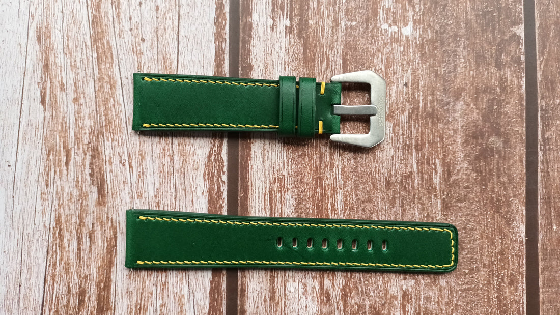 Green Italian Veg Tanned Buttero Leather Strap For Sugess Gustav Becker Watch