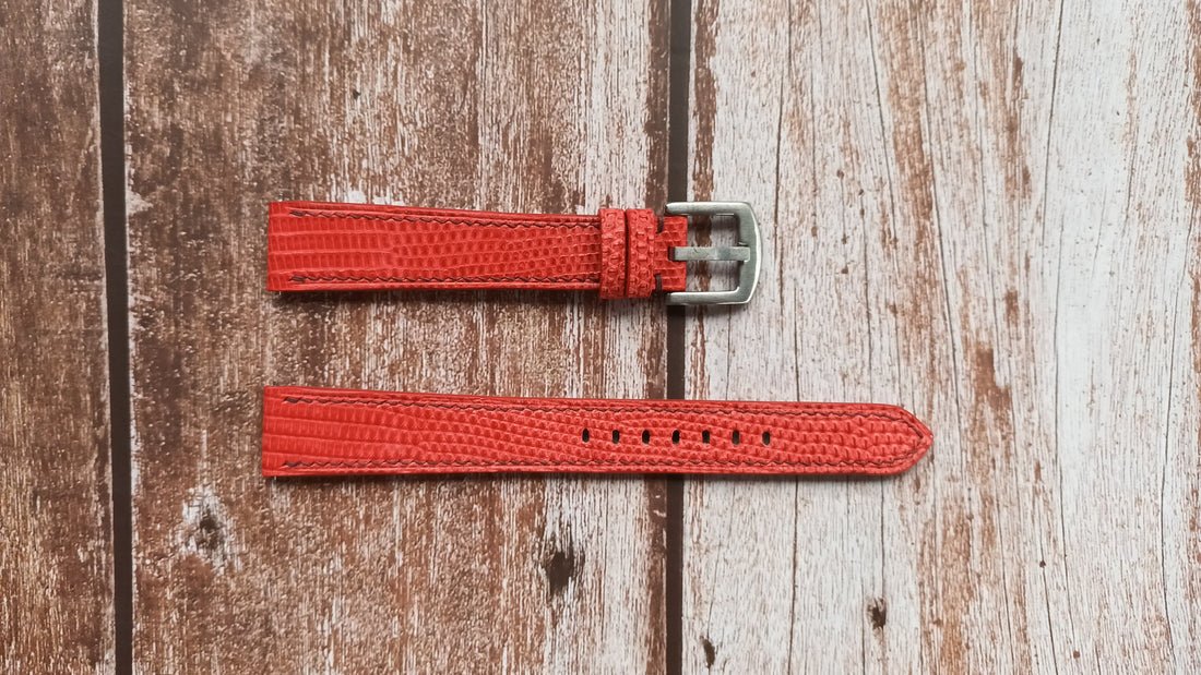 Red Full Grain Lizard Leather Strap For Paul LeGrande Deep Diver (8215) Watch