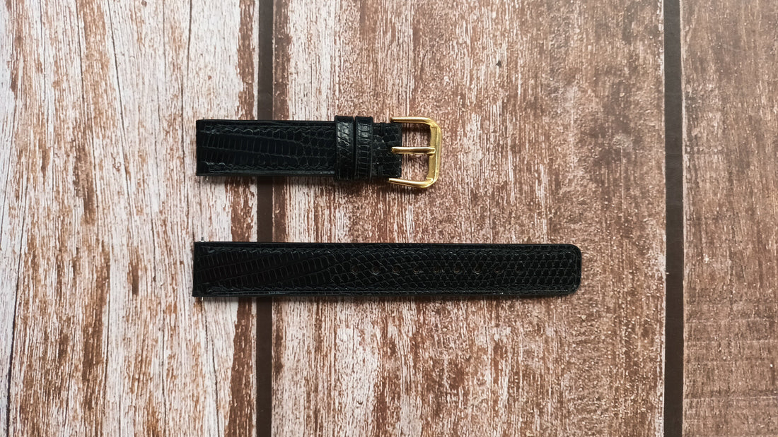 Black Full Grain Lizard Leather Strap For Cartier Tank Louis Watch