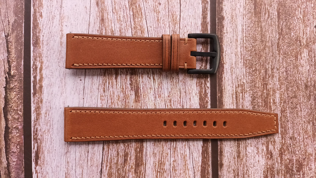 Brown Italian Veg Tanned Buttero Leather Strap For Hamilton Khaki 44mm Dial Watch