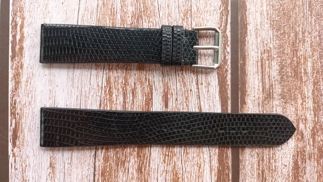 Black Full Grain Lizard Leather Strap For Seiko Watch