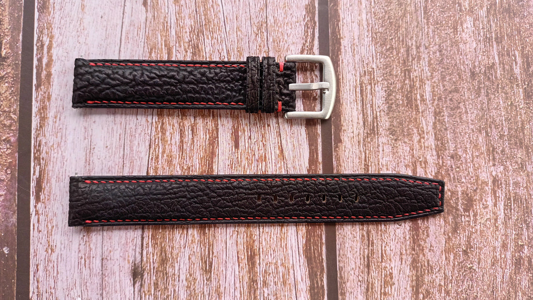 Black Full Grain Shark Skin Leather Strap For Bulova Accutron Watch
