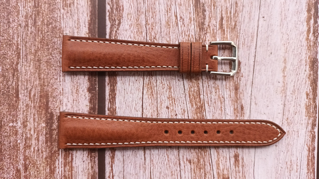Brown Italian Veg Tanned Minerva Leather Strap For Vintage Favre Leuba Chronograph Watch