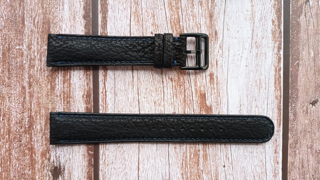 Black Full Grain Shark Skin Leather Strap For Longines HydroConquest Automatic Watch