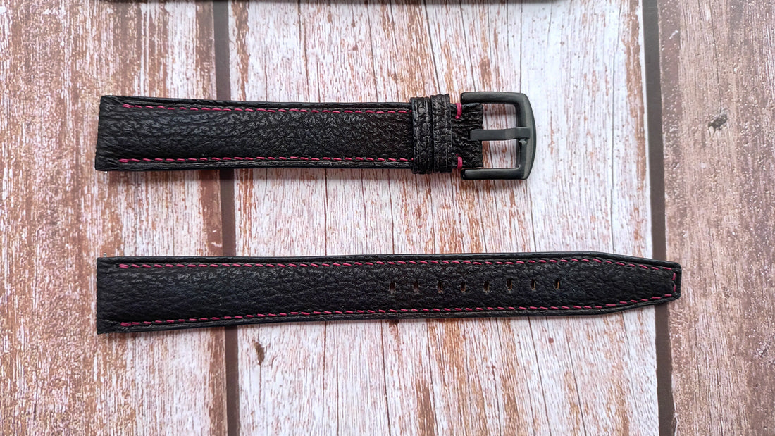 Black Full Grain Shark Skin Leather Strap For Samsung Galaxy Watch 4 Classic Watch