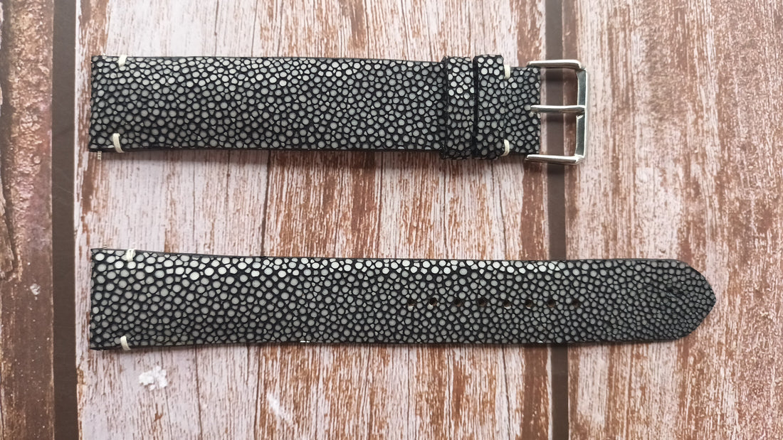 Black Full Grain Stingray Leather Strap For Hamilton Jazzmaster Watch