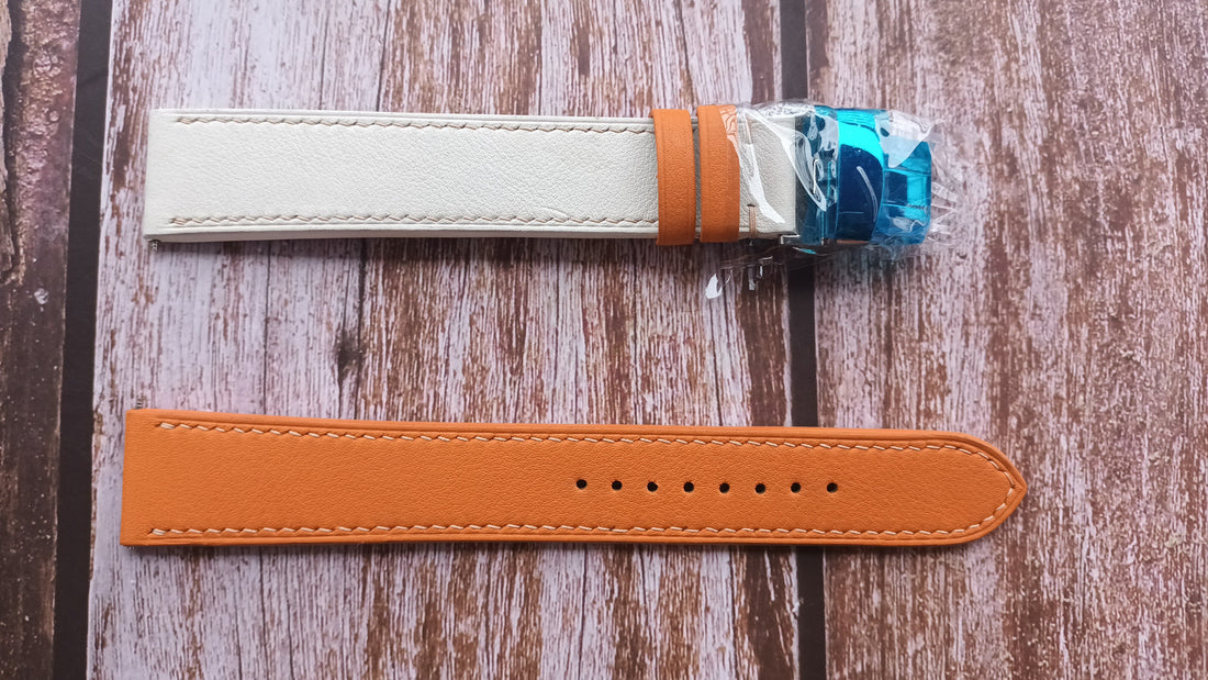Orange/White Swift Leather Strap For Hamilton Khaki Auto 46mm Watch