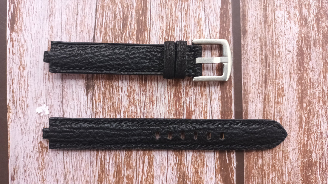 Black Shark Skin Custom Notched Straps For Longines Conquest Lasvegas Watch