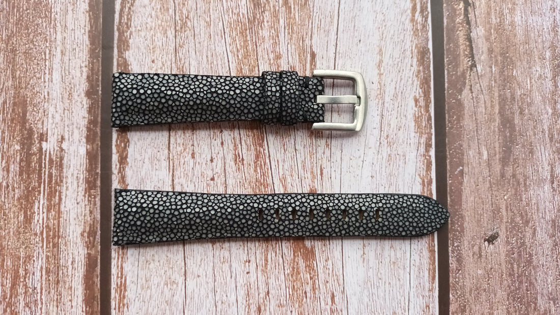 Black Full Grain Stingray Leather Strap For Rolex Datejust Watch