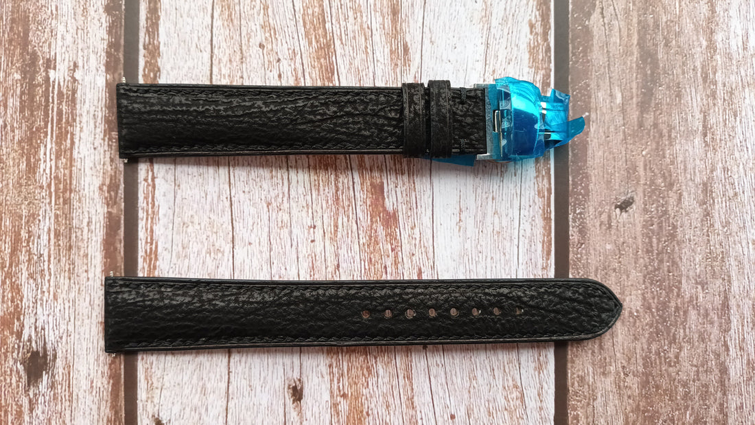 Black Full Grain Shark Skin Leather Strap For Maurice Lecroix Masterpiece Watch