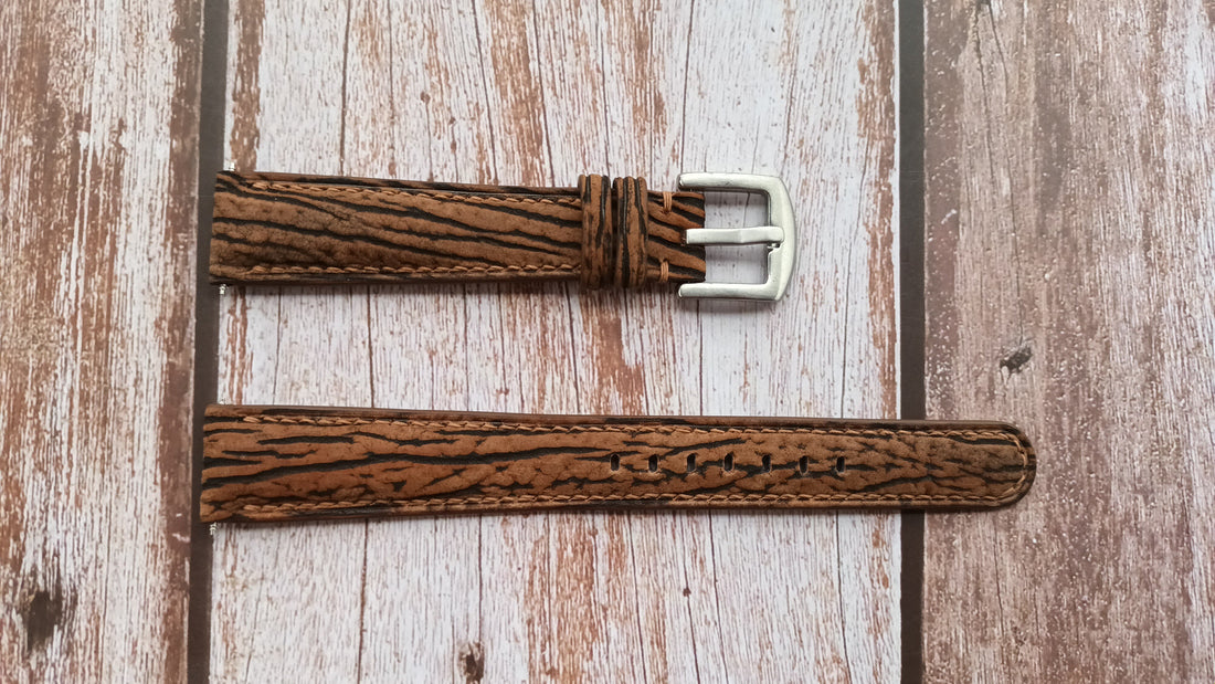 Brown Full Grain Shark Skin Leather Strap For Tag Heuer 9000 Series 38mm Watch