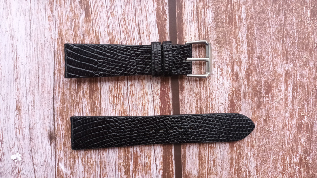 Black Full Grain Lizard Leather Strap For Seiko SUP369 Watch