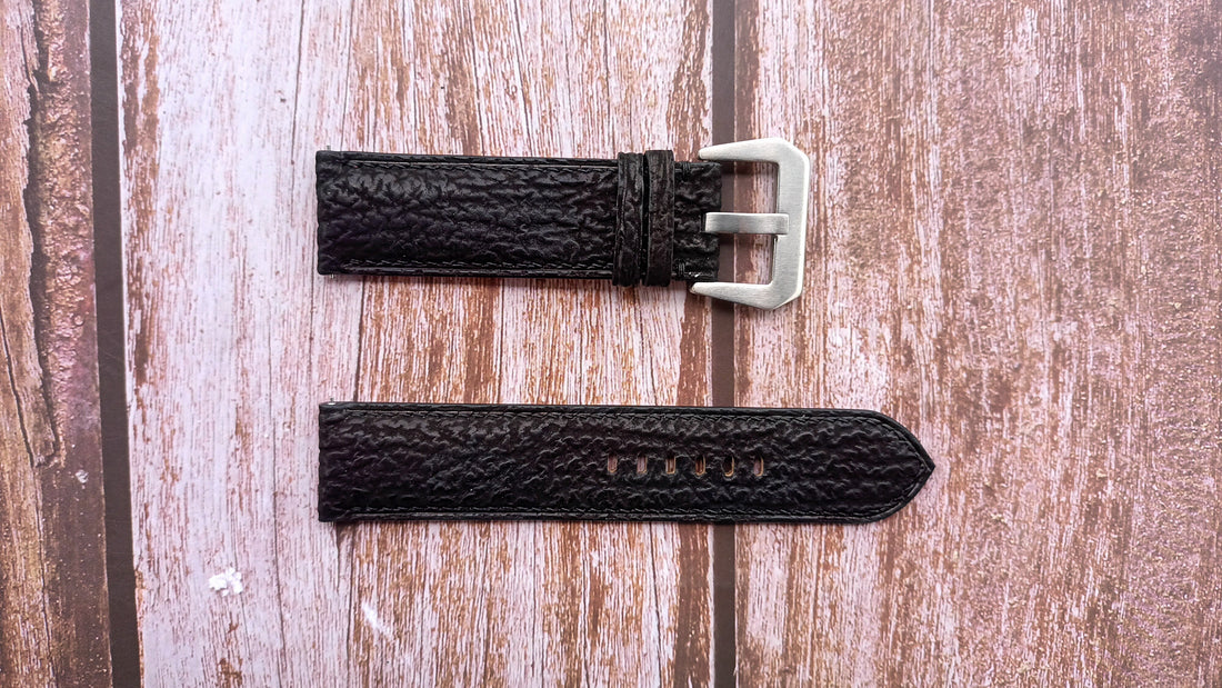 Black Full Grain Shark Skin Leather Strap For Bell & Ross Br0392 Watch
