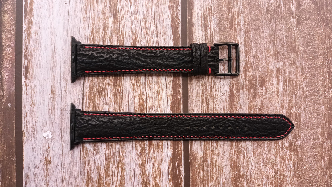 Black Full Grain Shark Skin Leather Strap For Apple Watch Series 7 (45mm)