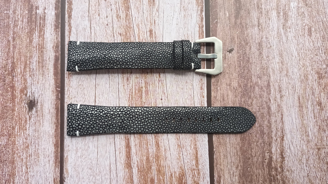 Black Full Grain Stingray Leather Strap For Panaria Luminor Regatta Watch