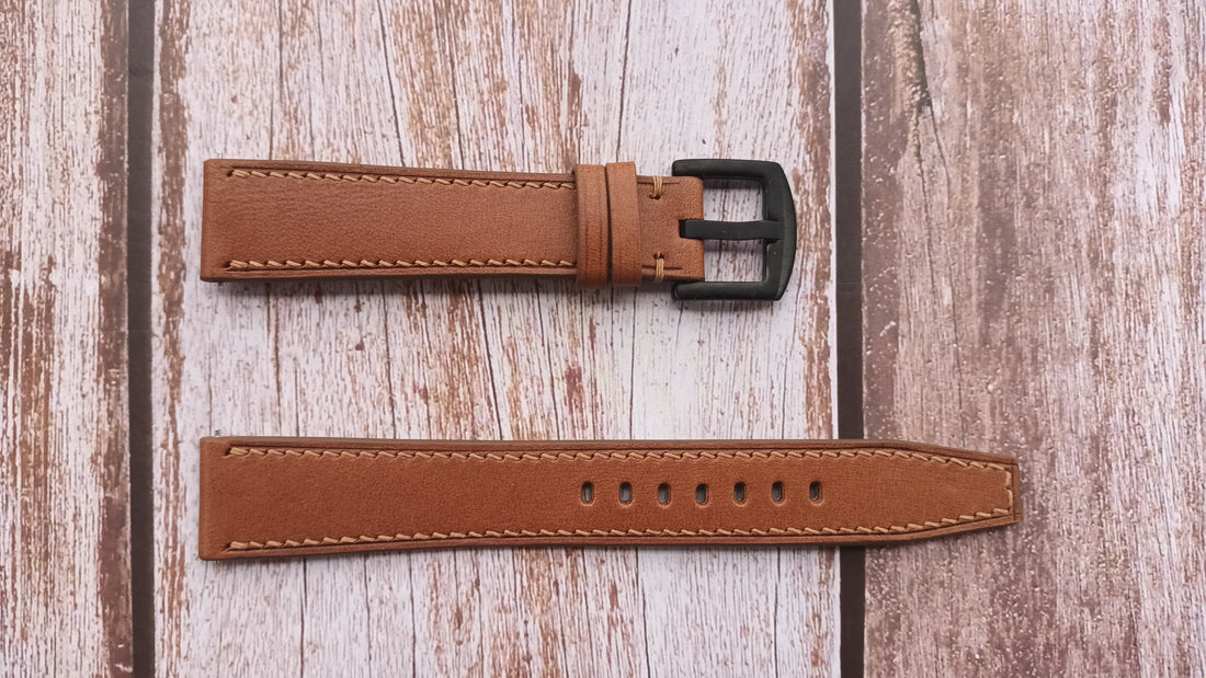 Brown Italian Veg Tanned Buttero Leather Strap For Samsung Galaxy Watch 4 Classic