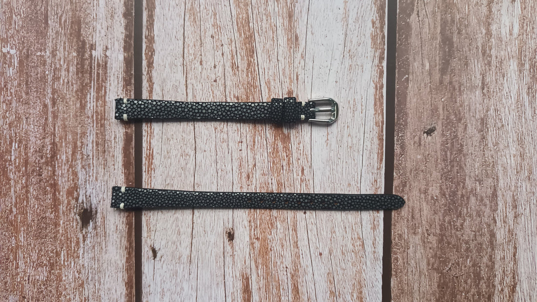 Black Full Grain Stingray Leather Strap For Concord quartz - Tiffany & Co. (Vintage) Watch