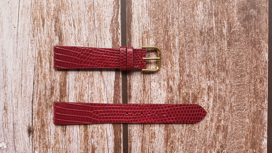 Red Full Grain Lizard Leather Strap For 1949 Breitling Cadette Watch