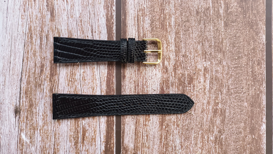 Black Full Grain Lizard Leather Strap For Movado Modern 47 Gold Watch