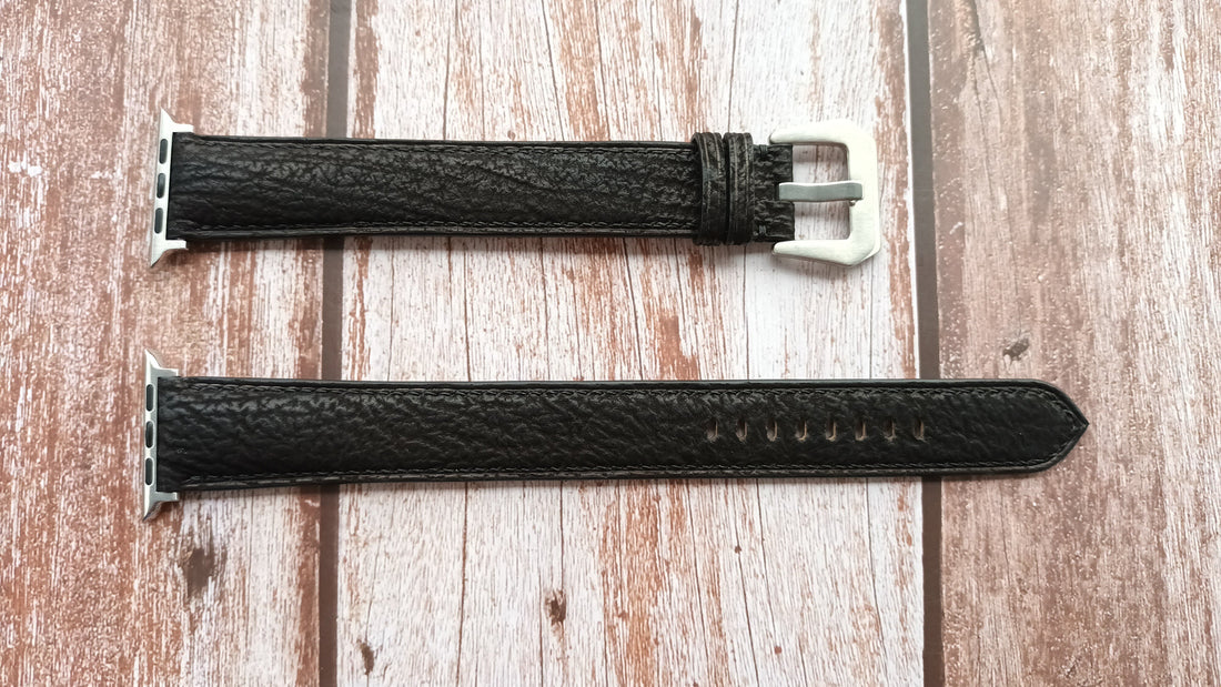 Black Full Grain Shark Skin Leather Strap For Apple Watch Series 0 - 3 (42mm)