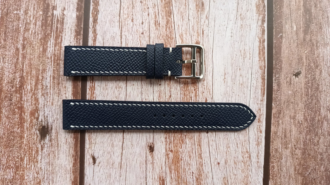 Navy Epsom Leather Strap For Seiko Sbgn005 Watch