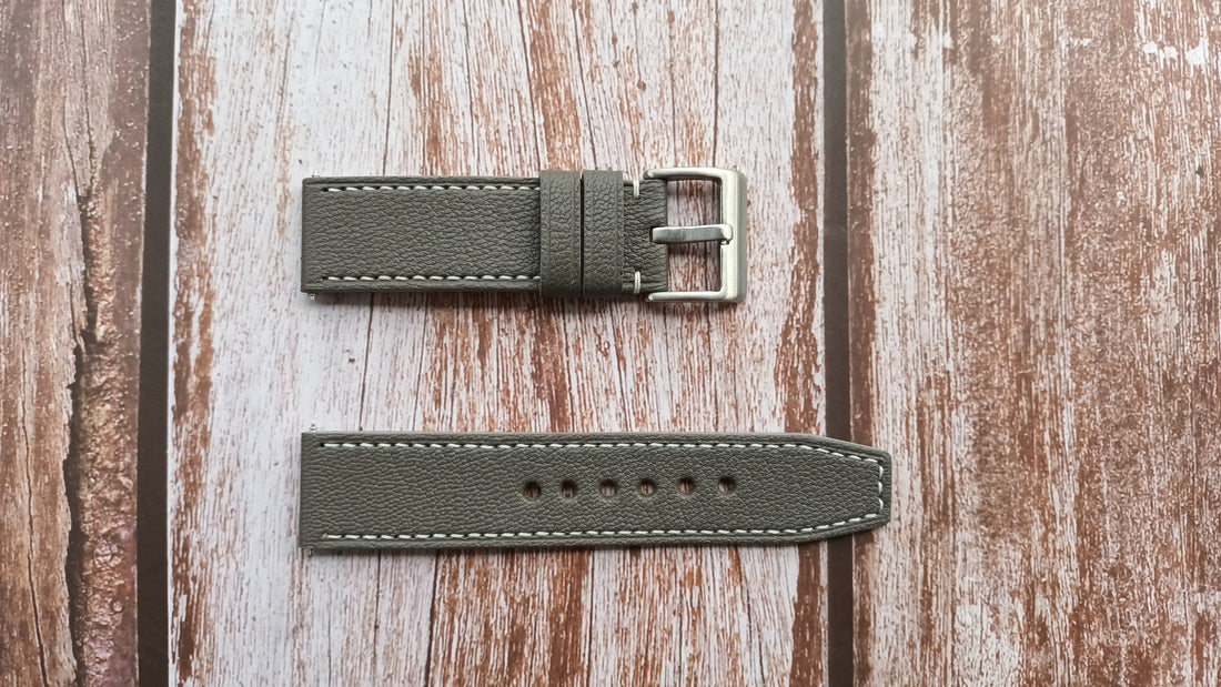 Gray Alran Goat Leather Strap For Tudor PO1 Watch