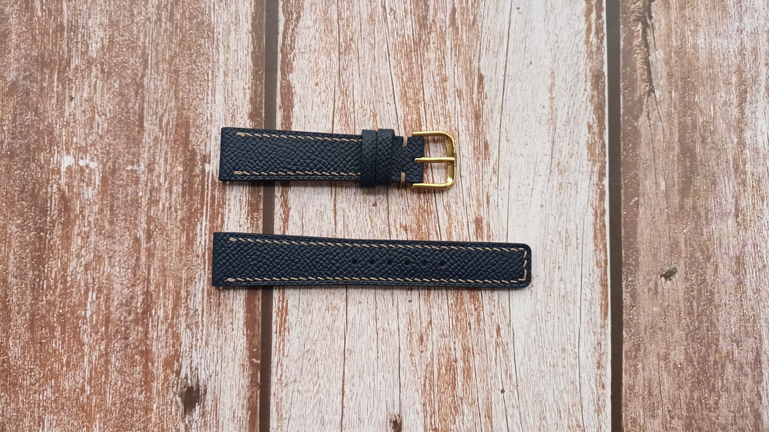 Navy Epsom Leather Strap For Omega Automatic Seamaster De Ville Watch