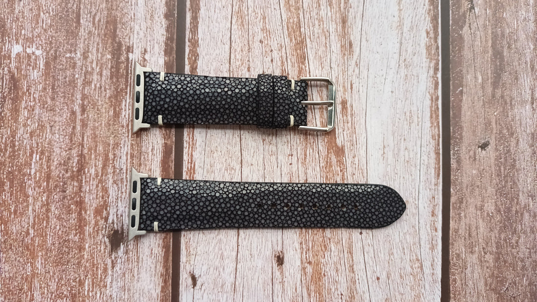 Black Full Grain Stingray Leather Strap For Apple Watch Series 7 (41mm)