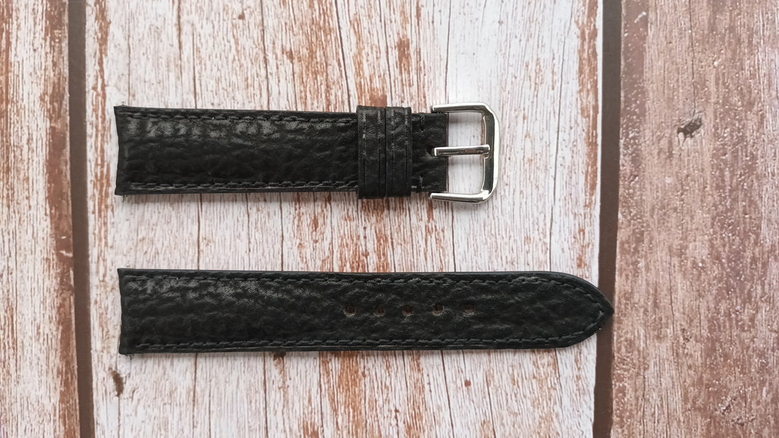 Black Full Grain Shark Skin Leather Strap For Raymond Weil Toccata Watch