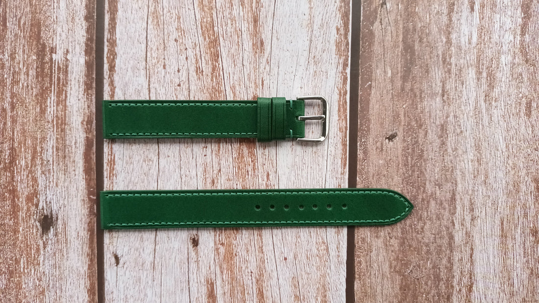 Green Italian Veg Tanned Buttero Leather Strap For Accutron 1966 Vintage Watch