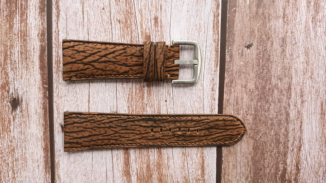Brown Full Grain Shark Skin Leather Strap For Baum And Mercier Hampton Chronographidth Watch6084 Watch