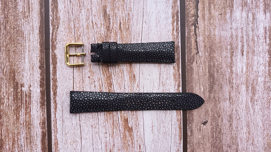 Black Full Grain Stingray Leather Strap For Rolex Datejust Watch