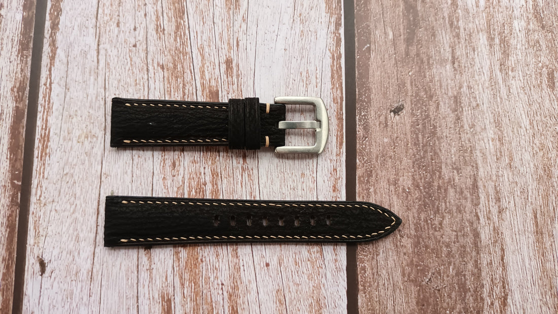 Black Full Grain Shark Skin Leather Strap For Junghans Max Bill Watch